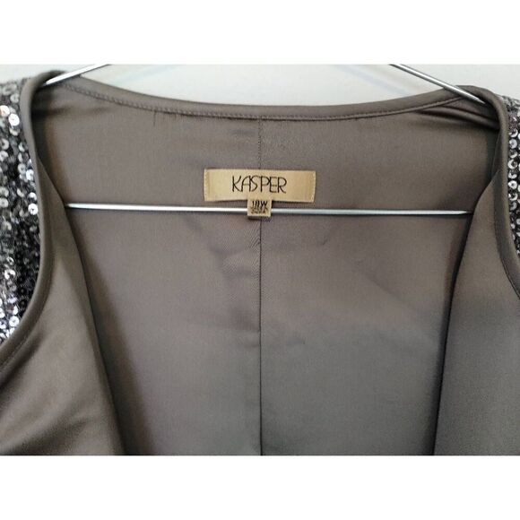 Kasper Evening Jacket Sz 18 Silver Sequined Leopard Print Open Front Glamcore Vt - Picture 5 of 12